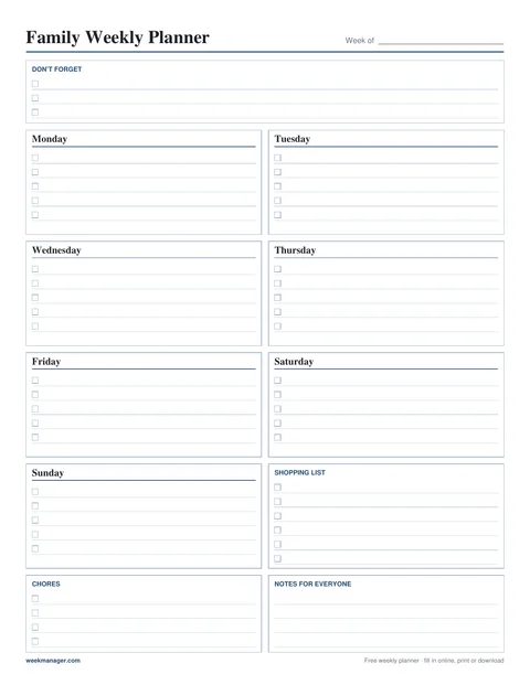 Family Weekly Planner template preview