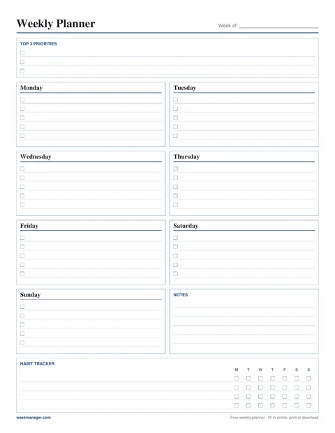 Printable Weekly Planner template preview