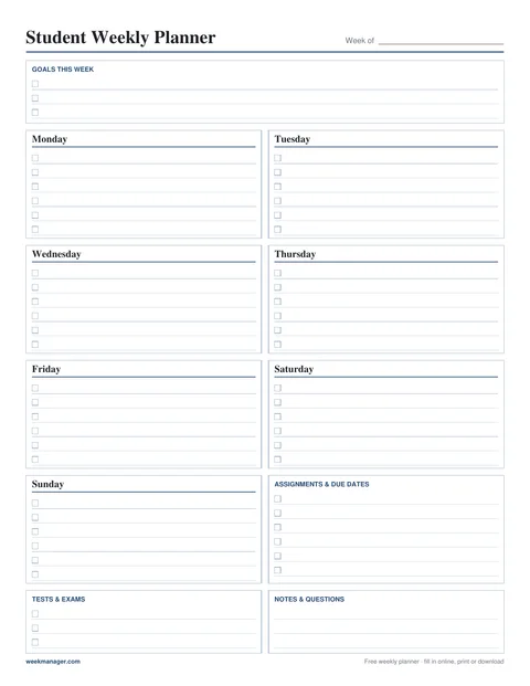 Student Weekly Planner template preview