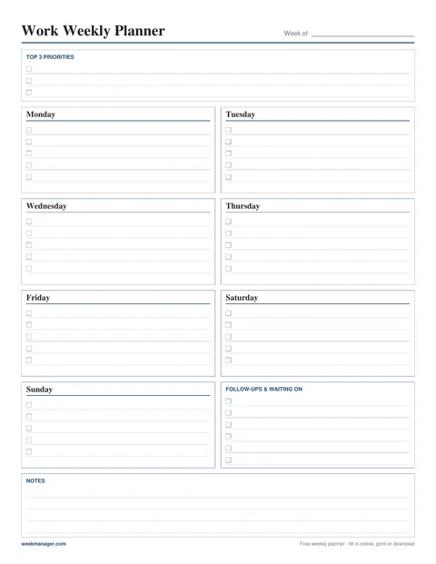 Work Weekly Planner template preview